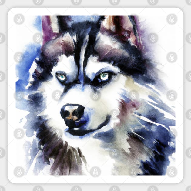 Siberian Husky Watercolor - Gift For Dog Lovers. Cool dog design for Chukcha owners. Features siberian husky with water color style. Great dog artwork for Husky Sibe lovers. Sticker by Edd Paint Something